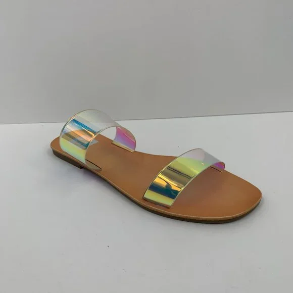 DV Dolce Vita Jane Iridescent double strap flat slide clear sandal new 8 - Picture 7 of 9